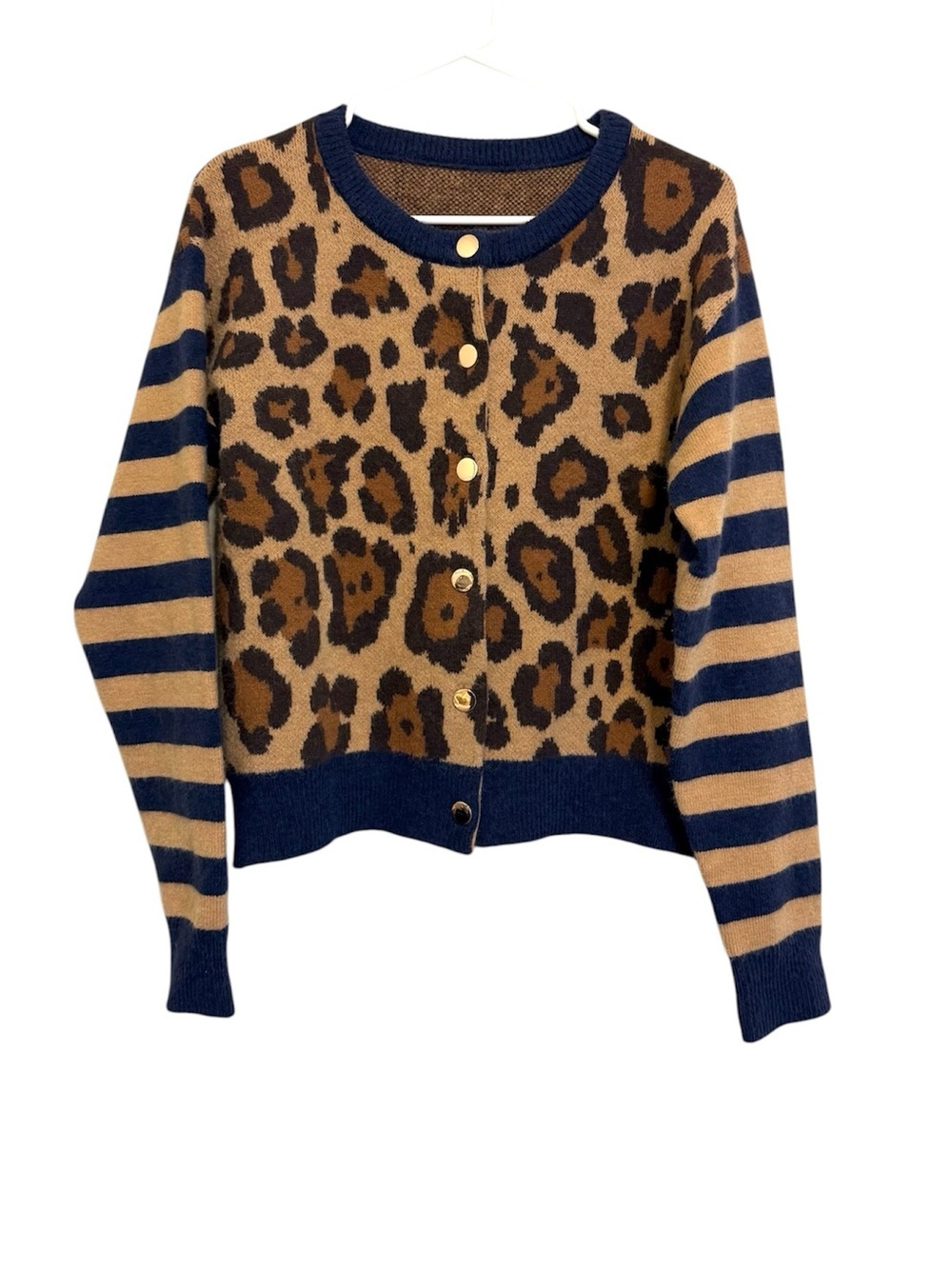2/$30 Leopard Print Striped Button Front Cardigan Sweater Size Small